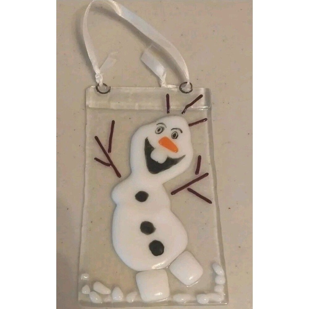 Handmade Glass Snowman Sun Catcher Ornament Hanging Winter Decor